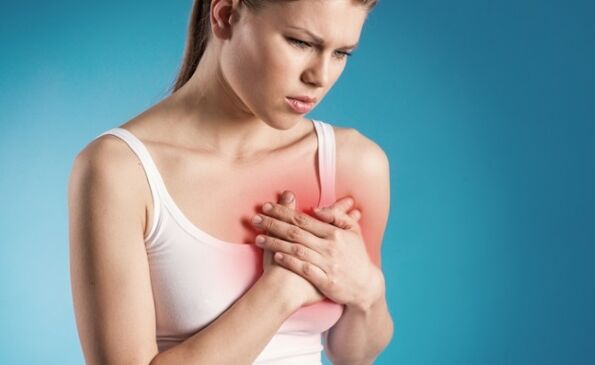 A feeling of aching pain in the area of ​​the heart is one of the signs of thoracic osteochondrosis